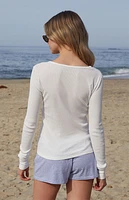 John Galt White Ribbed Long Sleeve Top