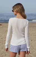 John Galt White Ribbed Long Sleeve Top