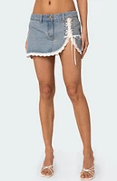 Edikted Eyelet Lace Up Denim Mini Skirt