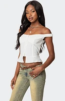 Edikted Ali Linen Look Off Shoulder Top