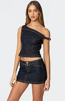 Edikted Keira Buckled Asymmetric Denim Top