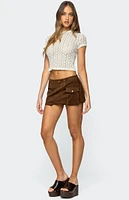 Edikted Asymmetric Studded Faux Suede Mini Skort