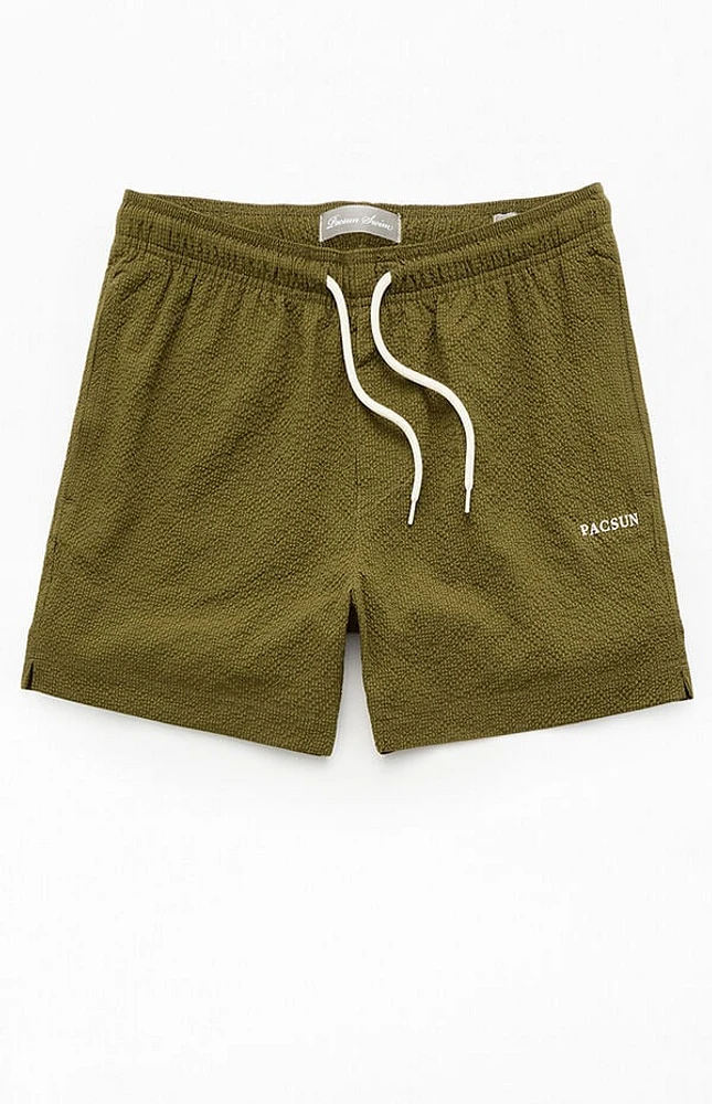 Pacsun Olive Seersucker 4.5" Swim Trunks