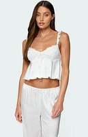 Edikted Izabella Lacey Satin Effect Ruffle Top