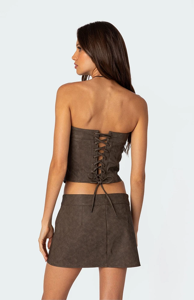Ziva Faux Leather Lace Up Corset