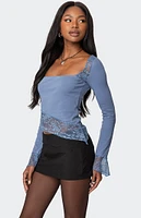 Edikted Lacey Asymmetric Square Neck Top