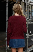 John Galt Burgundy Brianna Cable Knit Cropped Sweater