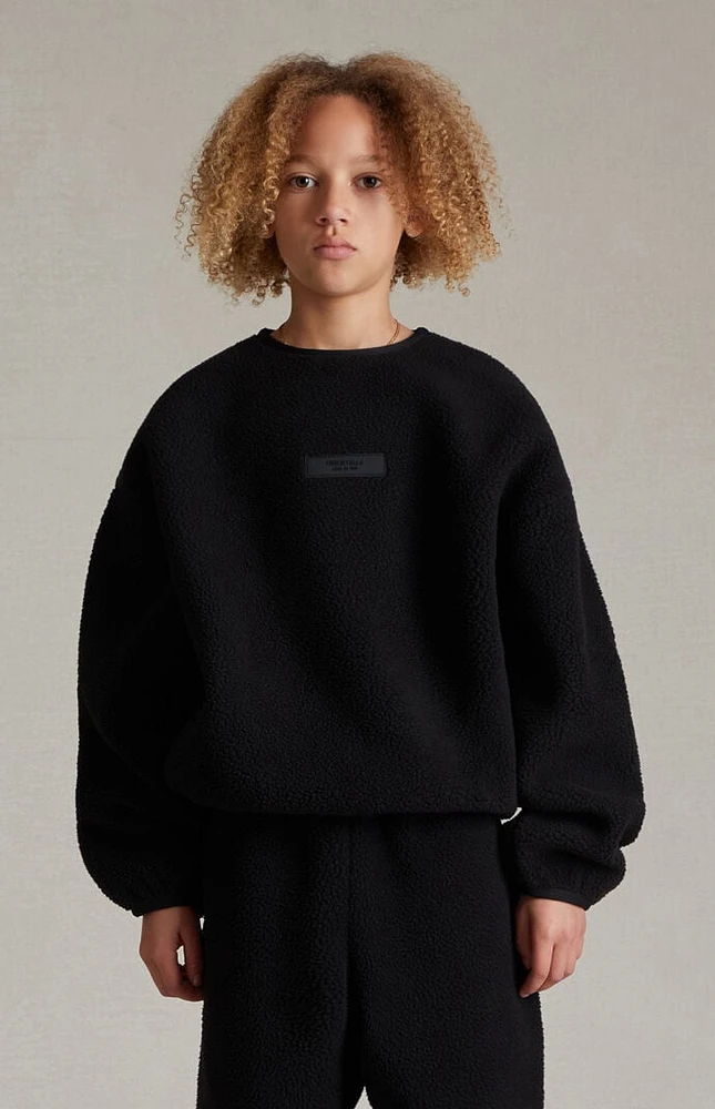 Kids Fear of God Essentials Jet Black Polar Fleece Crew Neck Sweatshirt