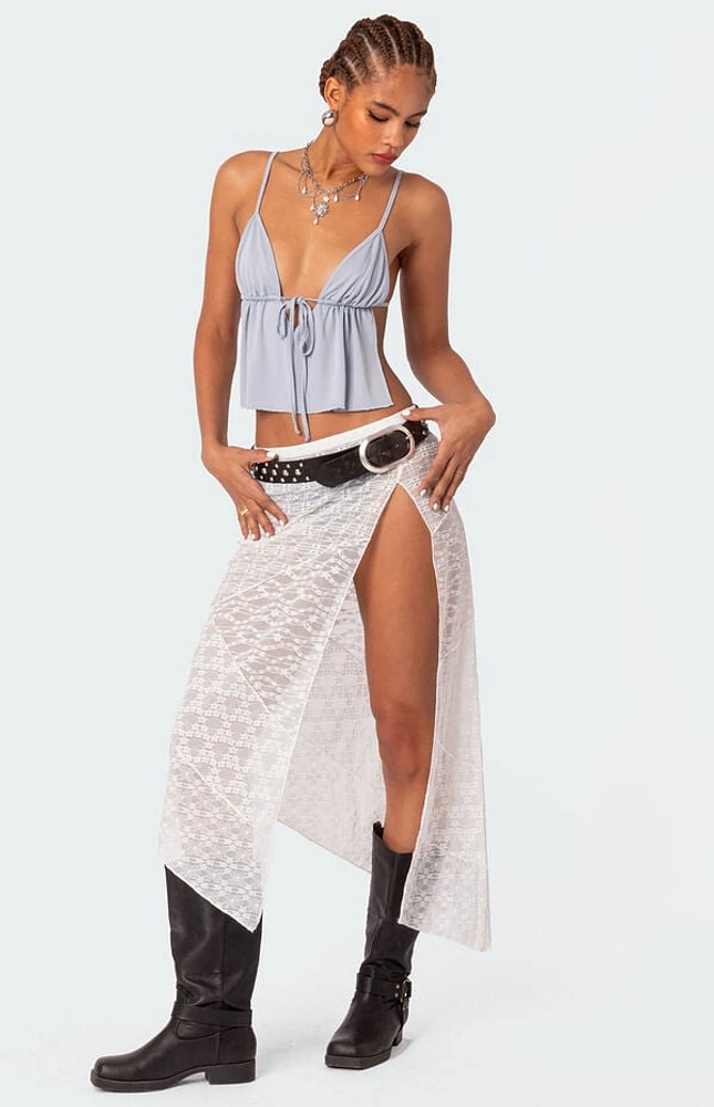 Edikted Sheer Patchwork Lace Maxi Skirt