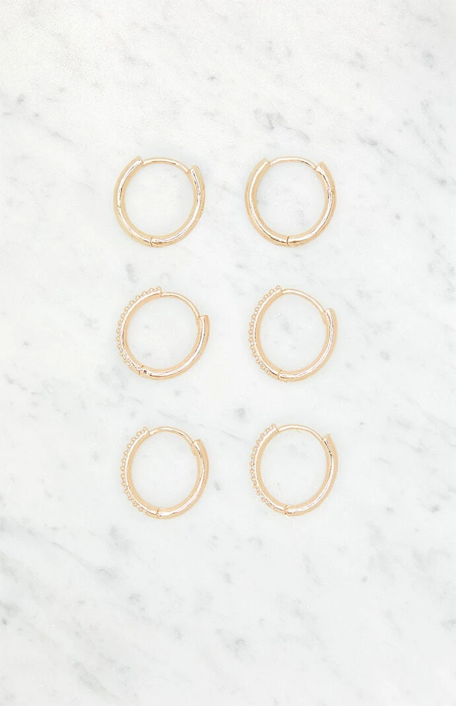 LA Hearts 3 Pack Dainty Rhinestone Hoop Earrings