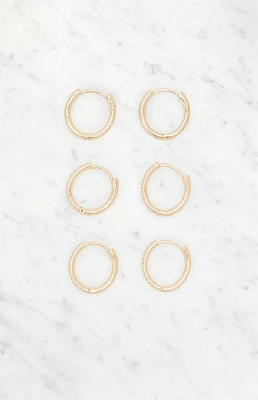 LA Hearts 3 Pack Dainty Rhinestone Hoop Earrings