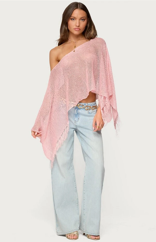 Edikted Sequin Fringe Knit Poncho