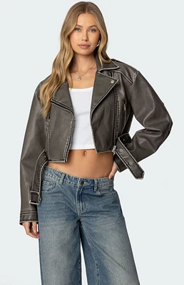 Edikted Washed Faux Leather Jacket