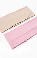 LA Hearts 2 Pack Pink & Tan Soft Basic Headbands