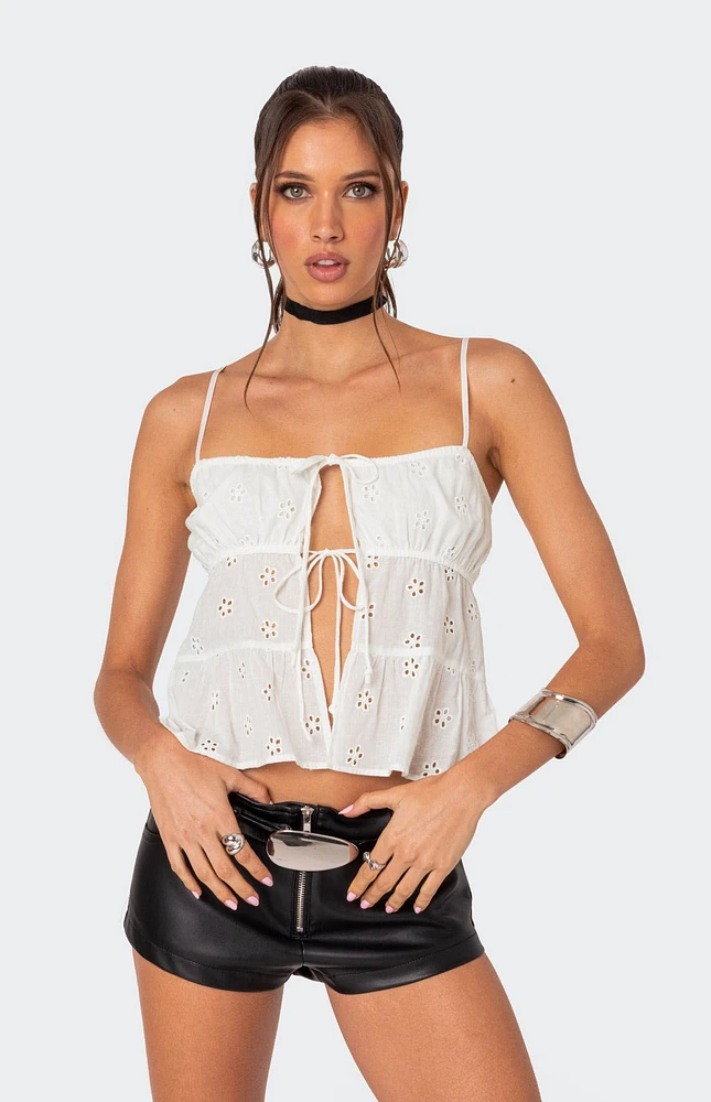 Edikted Chelsea Tie Front Eyelet Tank Top