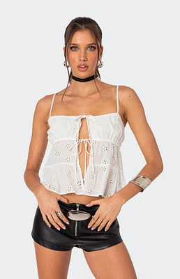 Edikted Chelsea Tie Front Eyelet Tank Top