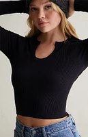 Contour Seamless Notched Neck Long Sleeve Top