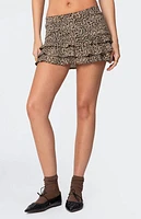 Edikted Ruffled Leopard Printed Mini Skirt