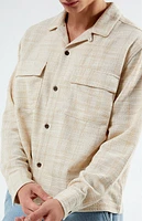 Pacsun Cream Woven Cropped Flannel Shirt