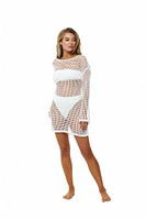 VYB White Crochet Long Sleeve Tunic Dress