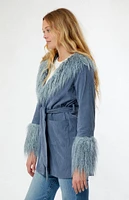 Daisy Street Corduroy Fur Trim Coat