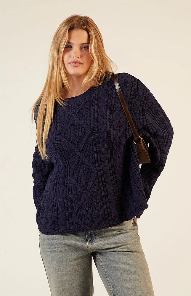 LA Hearts Violet Cable Knit Boxy  Sweater