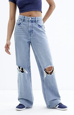 PacSun Cali Light Indigo Ripped Knee Baggy Boyfriend Jeans