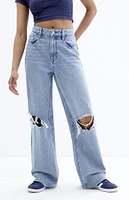 PacSun Cali Light Indigo Ripped Knee Baggy Boyfriend Jeans