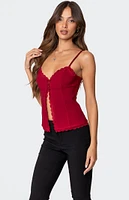 Edikted Crimson Lacey Split Front Top