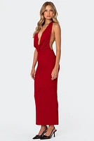 Cowl Neck Open Back Maxi Dress