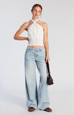 Pacsun Casey Button Pocket Low Rise Baggy Jeans Light Indigo