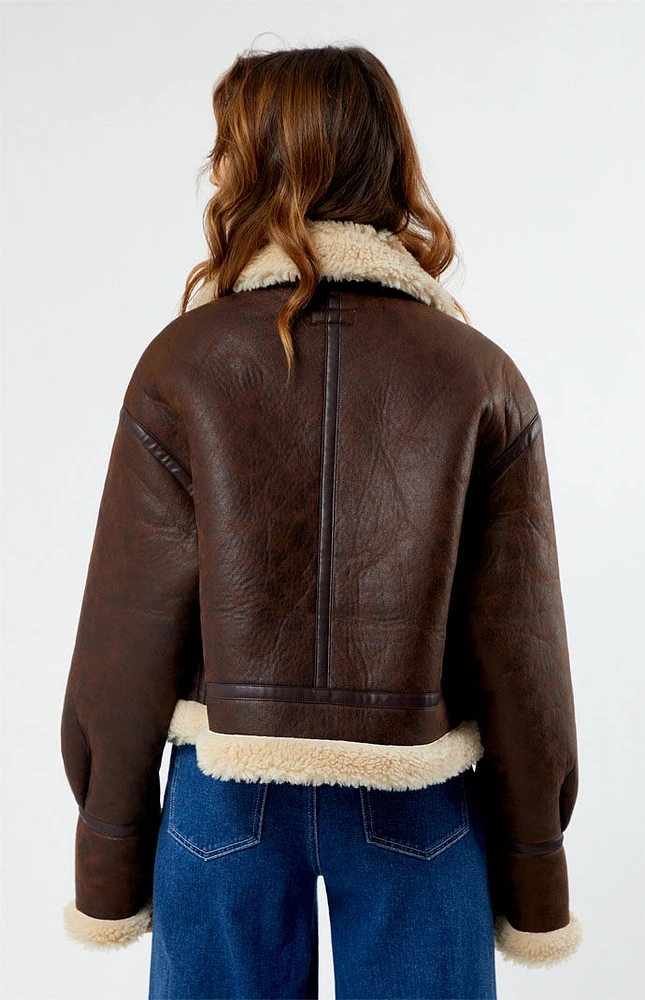 PacSun Faux Leather Sherpa Moto Jacket