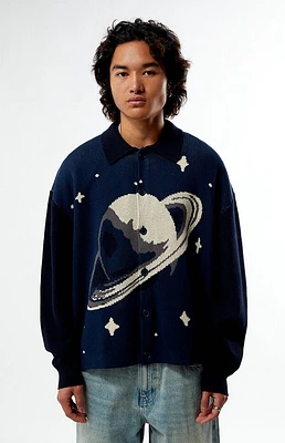 Pacsun Navy Space Button-Up Polo Cardigan
