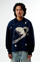 Pacsun Navy Space Button-Up Polo Cardigan