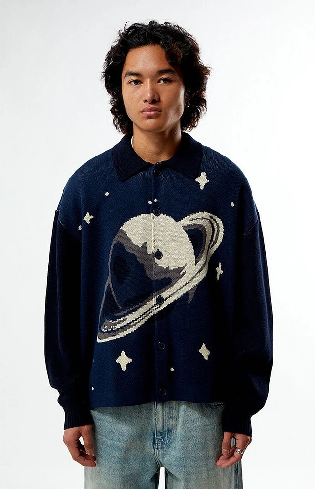 PacSun Navy Space Button-Up Polo Cardigan