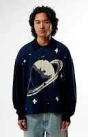 PacSun Navy Space Button-Up Polo Cardigan