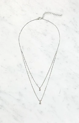 Silver Layered Rhinestone Necklace
