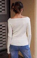 John Galt White Pointelle Long Sleeve Top