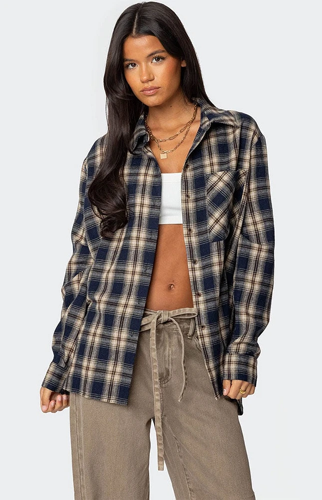 Edikted Plaid Flannel Button Up Shirt