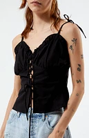 Daisy Street Linen Lace Up Ruched Top