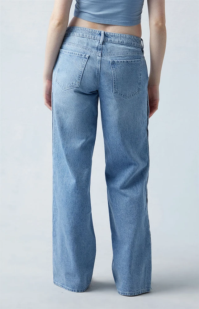 PacSun Light Indigo Snap Tearaway Low Rise Wide Leg Jeans