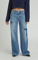 Pacsun Medium Indigo Rhinestone Star Low Rise Baggy Jeans