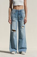 PacSun Medium Indigo Ripped Mid Rise Baggy Jeans