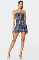 Edikted Plaid Strapless Bubble Mini Dress