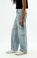 Pacsun Kids Acid Wash Frayed Baggy Cargo Jeans