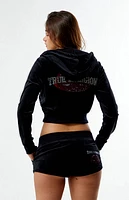 True Religion Crystal Lips Velour Shrunken Zip Up Hoodie