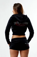 True Religion Crystal Lips Velour Shrunken Zip Up Hoodie