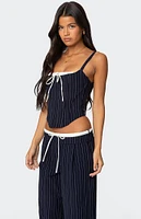 Edikted Pinstripe Peekaboo Drawstring Corset