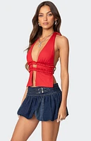 Edikted Luma Split Front Backless Halter Top