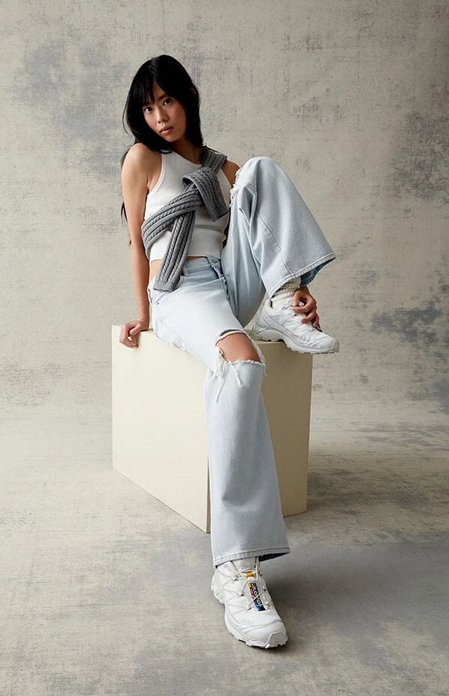 Pacsun Eco Light Blue Ripped Low Rise Baggy Jeans
